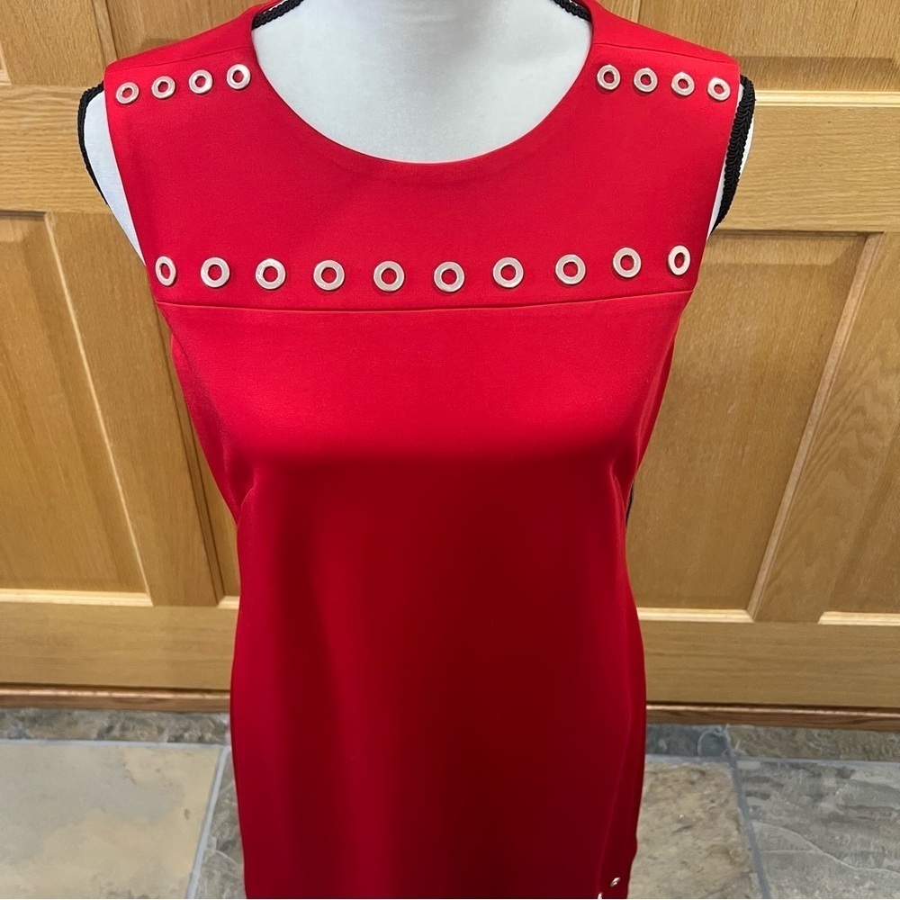 NWT Karl Lagerfeld Paris Red Grommet Scuba Shift Dress Size 8 - Picture 5 of 10